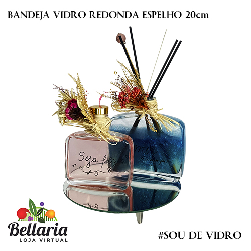 Bandeja Vidro Redonda Espelho 20cm  - Loja Bellaria