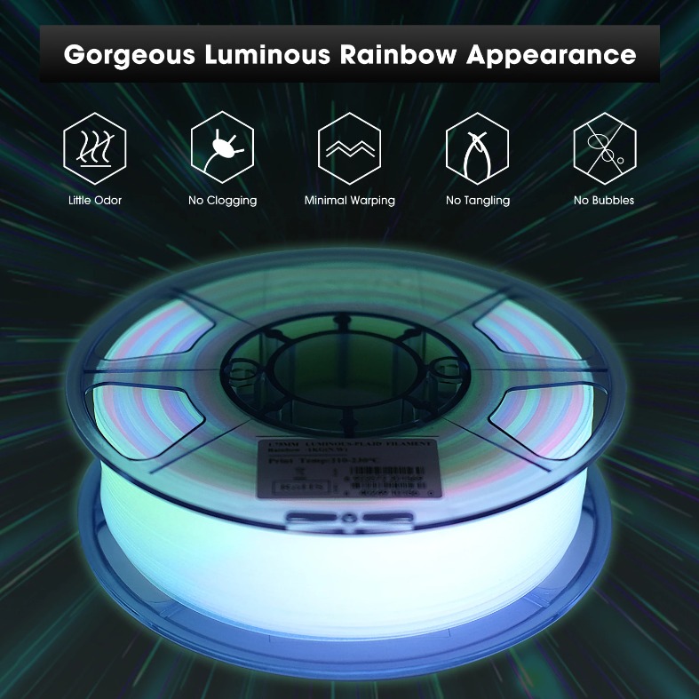 Filamento Rainbow PLA Luminoso 1KG  Esun P/ Impressora 3D