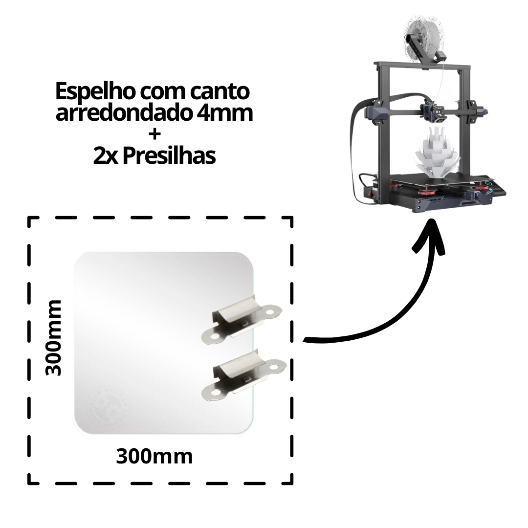 Kit Base Espelho p/ Impressora 3d Ender 3 S1 Plus 300x300mm