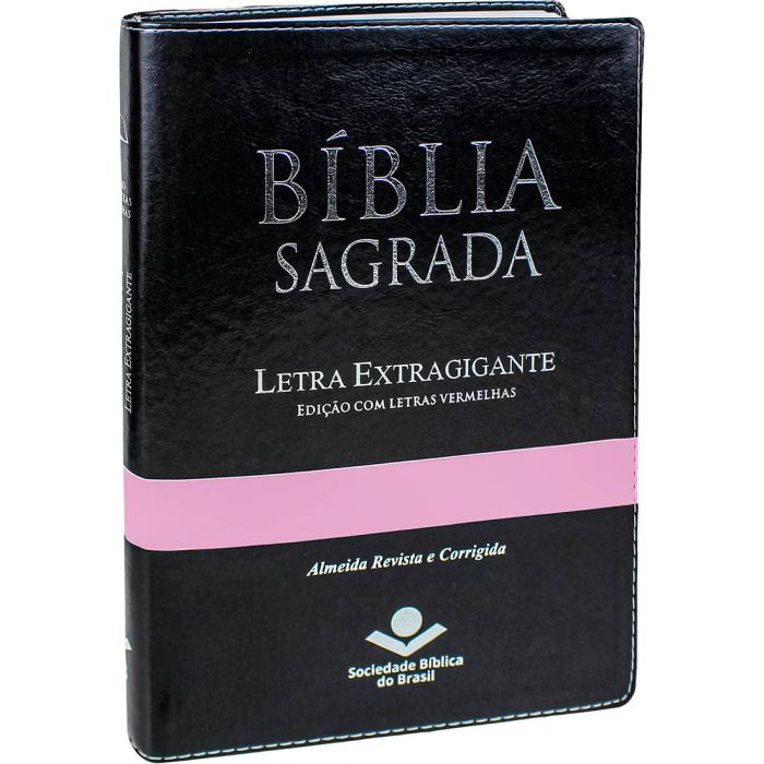Bíblia Letra Extragigante ARC - Preta c/ detalhe Rosa