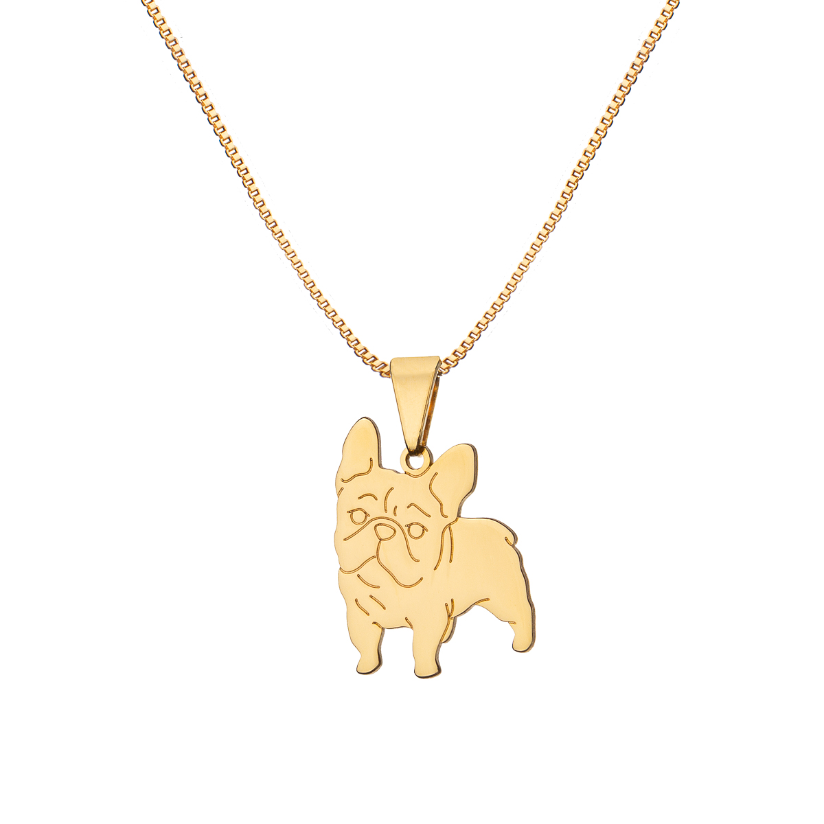 Colar com pingente Cachorro Buldog Francês Dourado - Hess Jóias Personalizadas