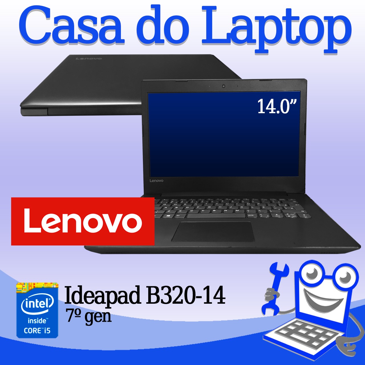Laptop Lenovo Ideapad B320-14IKB Intel i5 de 7a. Geração 8GB RAM e SSD SATA de 256GB