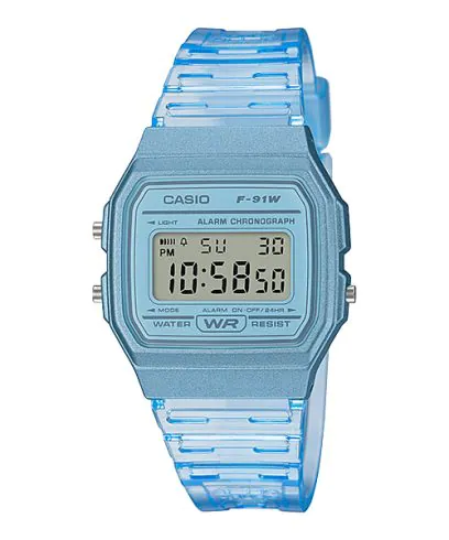Relógio Casio Digital Azul Transparente F-91WS-2DF