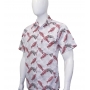 Camisa Social Masculina Manga Curta Estampada Branco-Vermelho