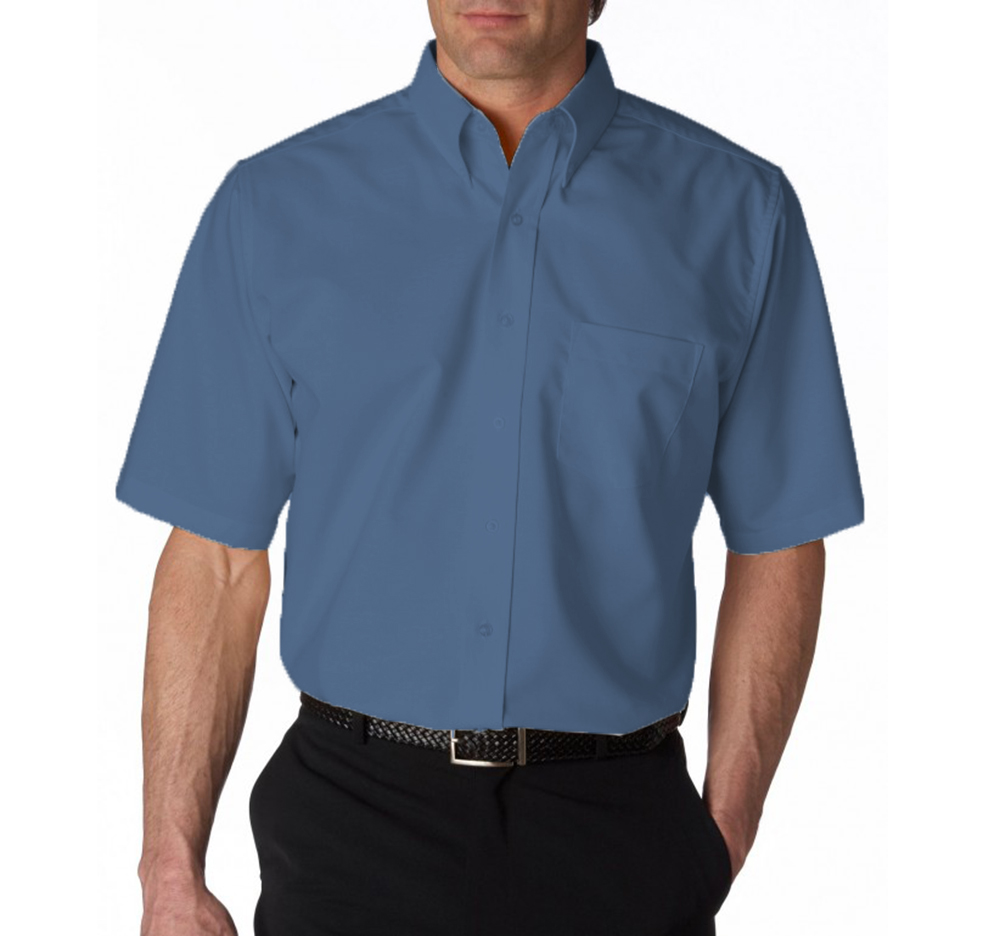 Camisa Social Masculina Manga Curta Crepe Azul