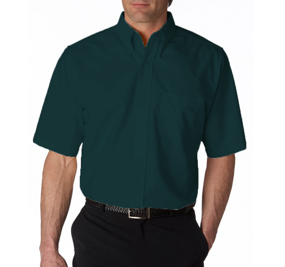 Camisa Social Masculina Manga Curta Crepe Verde Escuro
