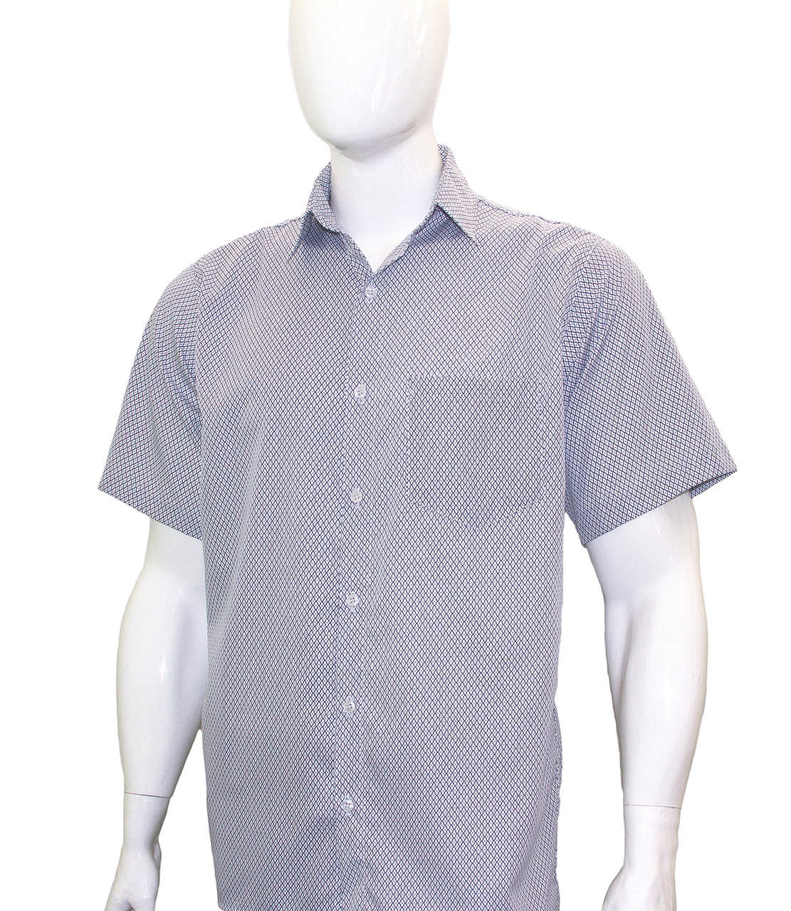 Camisa Social Masculina Manga Curta Estampada Branco/Azul Claro