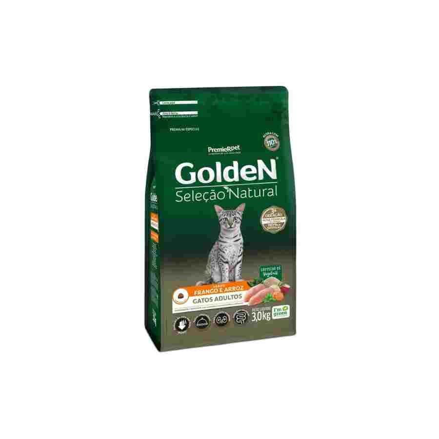 Ração Golden Seleção Natural Gatos Adultos Frango e Arroz 3kg