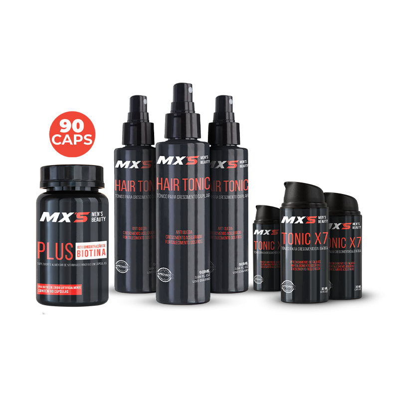 Kit 90 Dias - Biotina Maximus Plus® + Blend Tonic X7® + Maximus Tônico Capilar® - Para Crescer Barba e Cabelo.