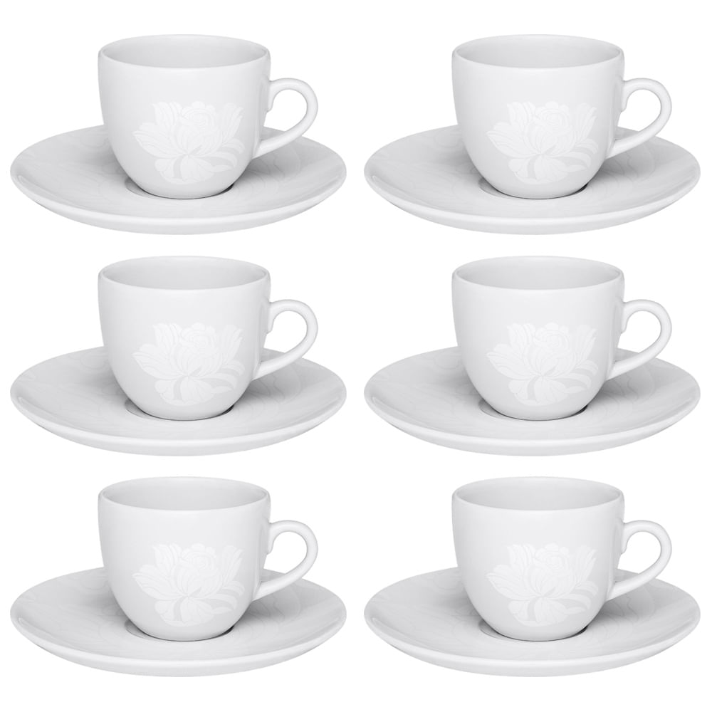 Conjunto de 6 Xícaras de Chá com Pires - Coup Blanc - Oxford Porcelanas