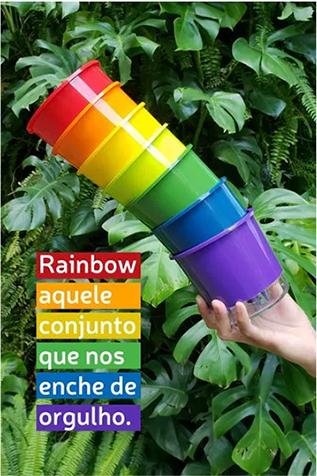 Kit 7 Vasos AutoIrrigáveis com as cores do Arco-íris tamanho Médio 16 cm x 14 cm