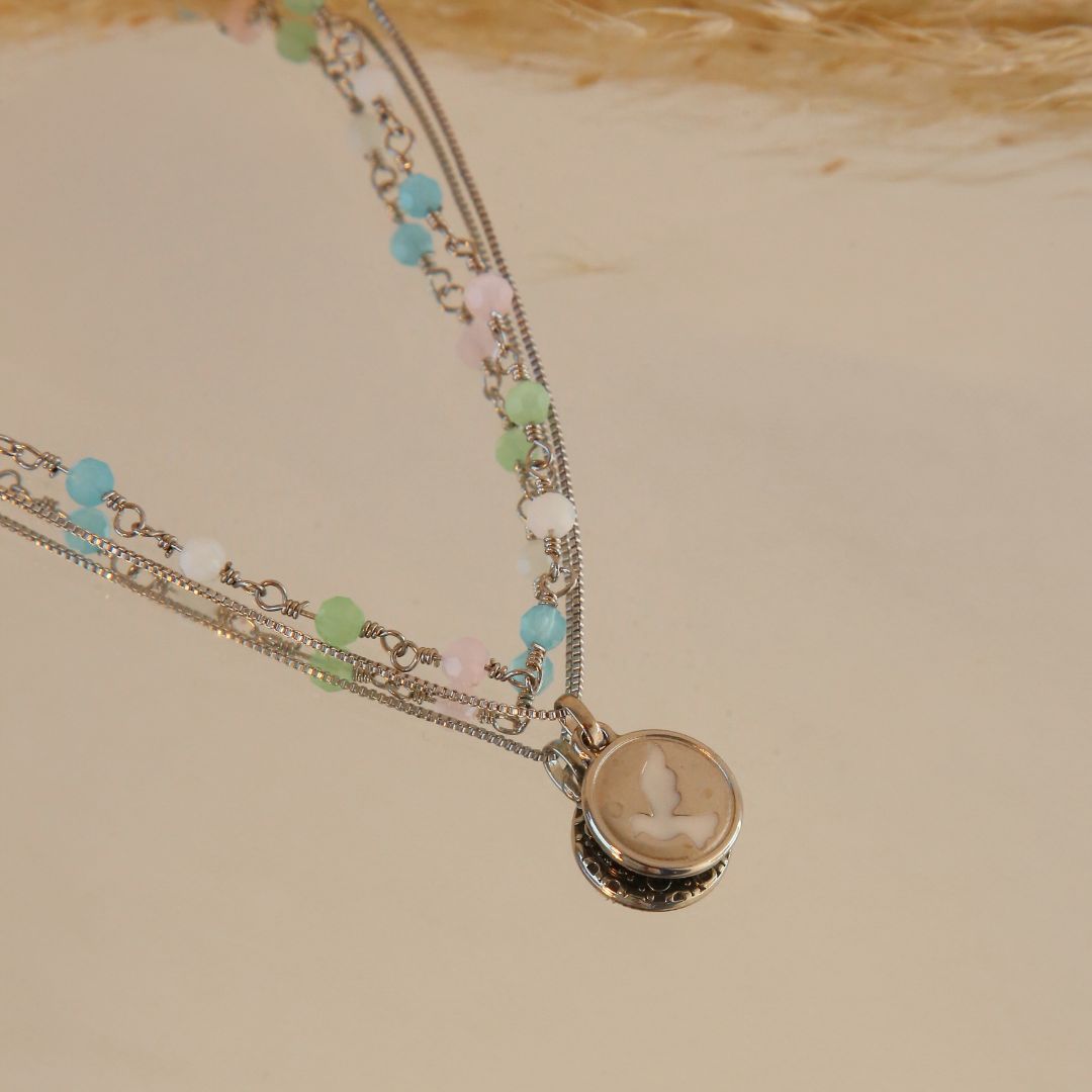 Mix de colares Cíntia corrente colorida com pingente banhado a ródio branco