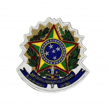 PATCH BORDADO BRANCO BRASÃO DA REPÚBLICA FEDERATIVA DO BRASIL 10X11