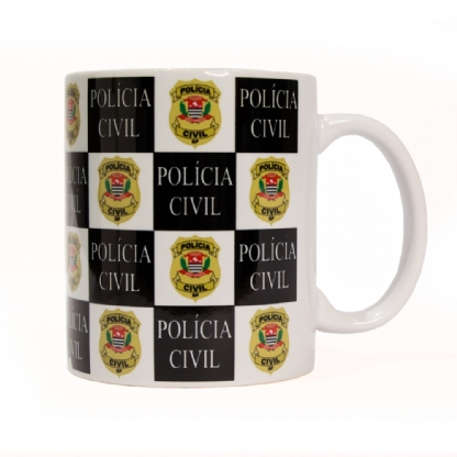 CANECA DE PORCELANA QUADRICULADA POLÍCIA CIVIL / SP