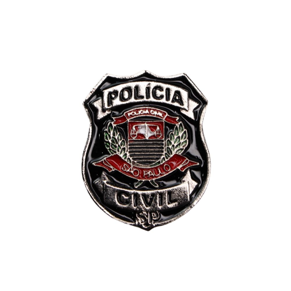 PIN BOTTON BRASÃO POLÍCIA CIVIL/ SP FUNDO PRETO (PEQUENO) - NIQUEL