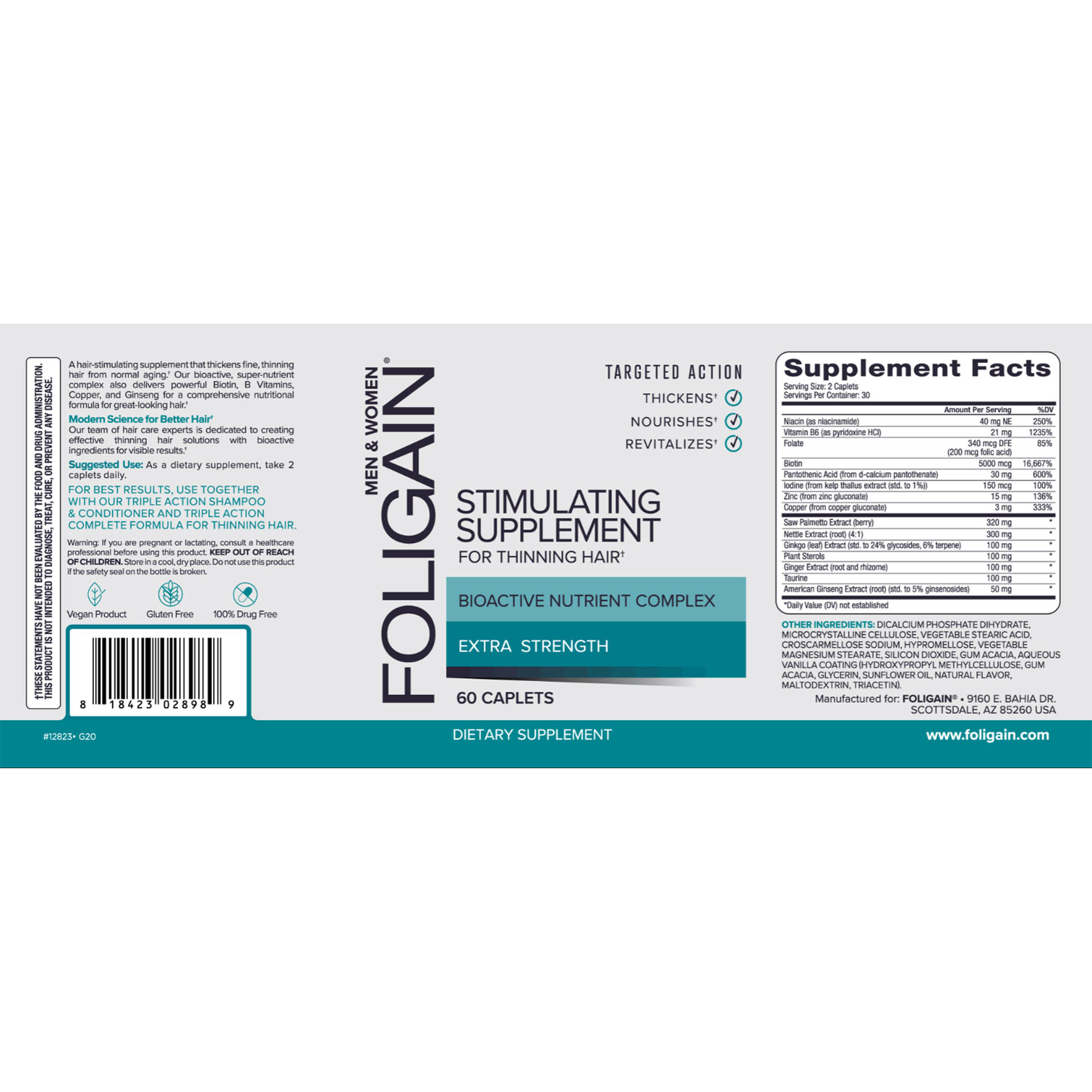 Hair Supplement Foligain - Para Perda De Cabelo (60 Comprimidos)