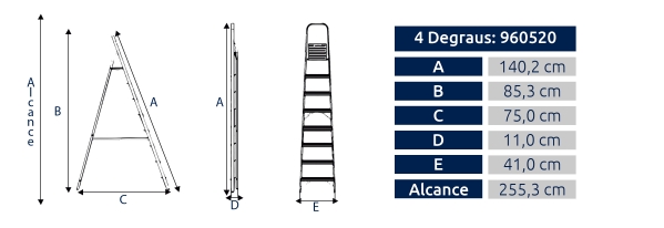 Escada Alumínio Residencial 4 Degraus - Alumasa