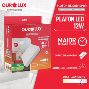 Painel de LED Sobrepor Quadrado 12w 6400k Bivolt 03217 Ourolux