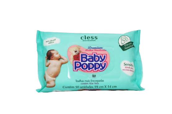 Lenço Umedecido Baby Poppy Premium com 50 unidades