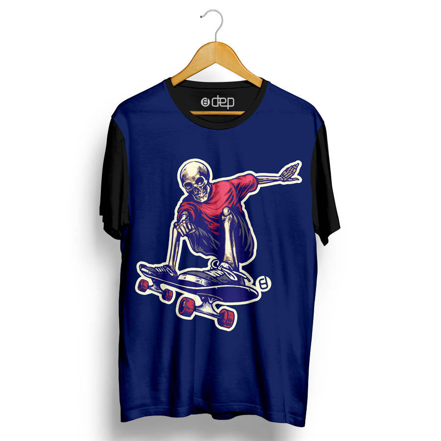 Camiseta Dep Esqueleto no Skate Marinho