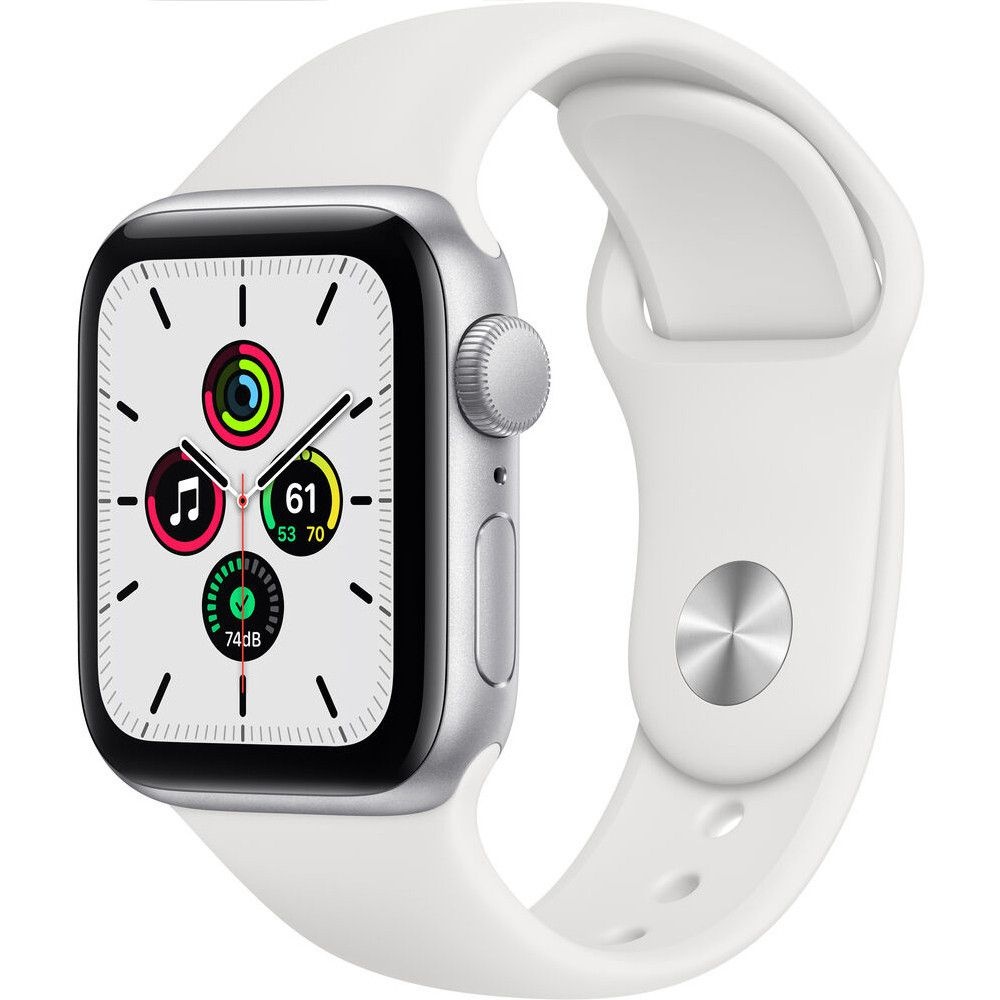 Apple Watch SE GPS, 40mm, Caixa Prateada de Alumínio com Pulseira Esportiva Branca