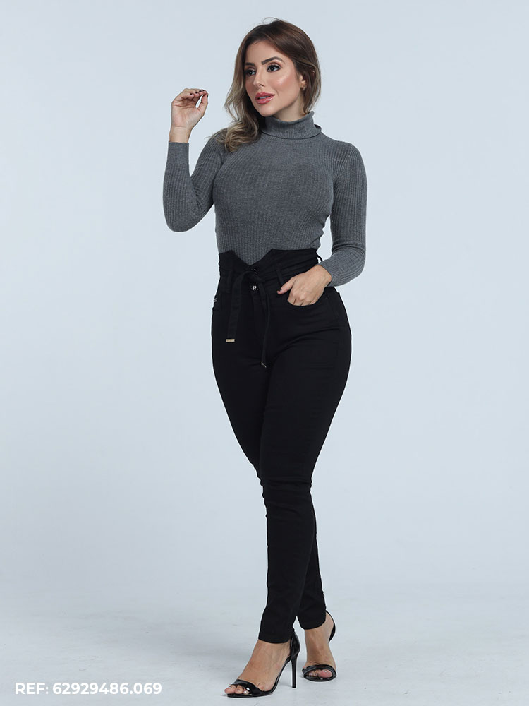 Calça Jeans Cigarreti All Black Curinga com Cinto Luxo Exclusivo - Edex Jeans