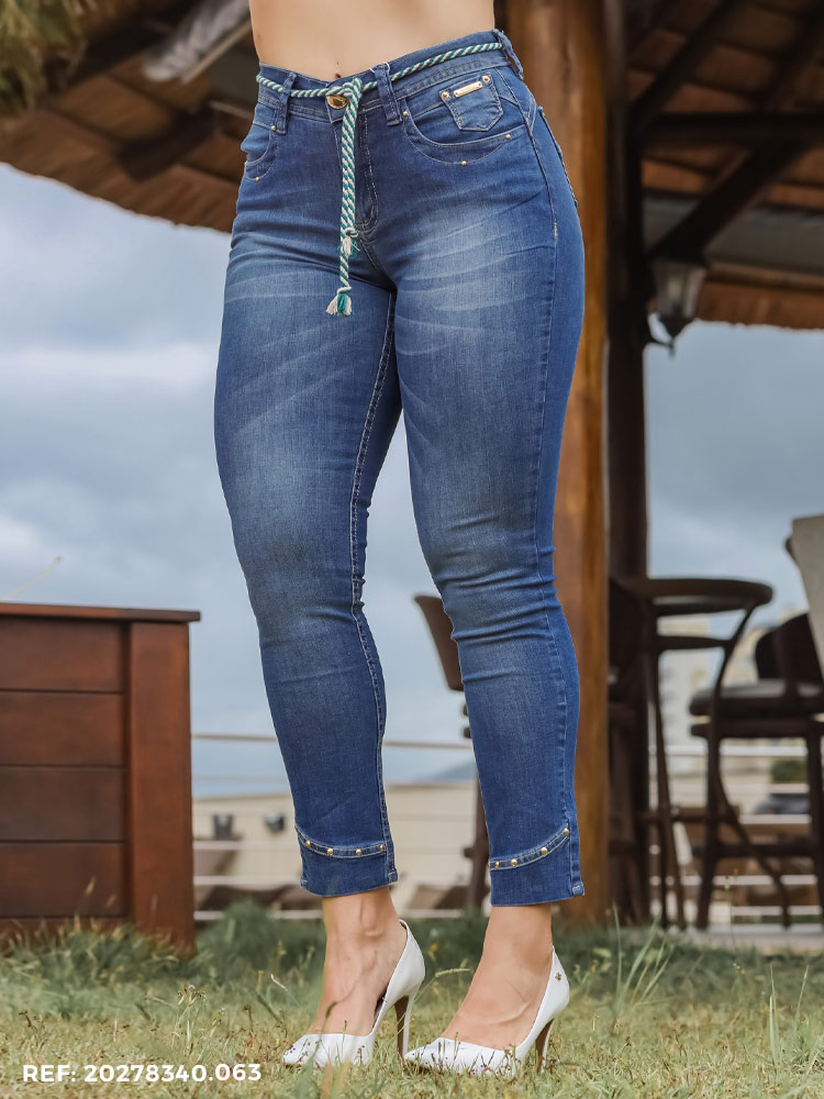 Calça Cropped Feminina Gisele Cinto  - Edex Jeans