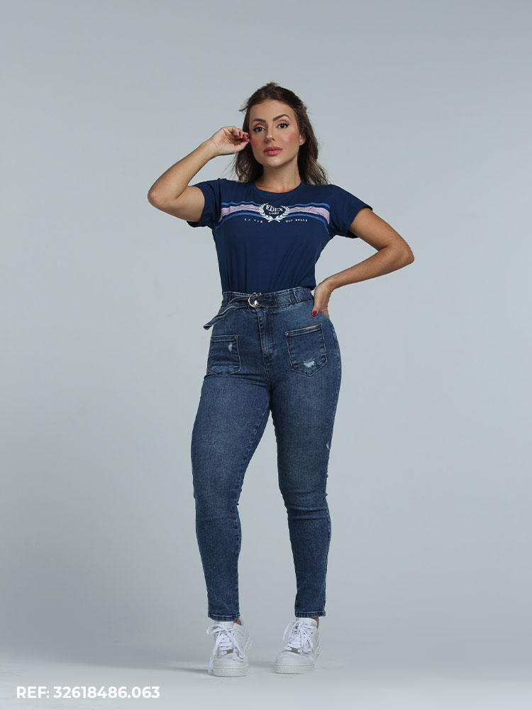 Calça Cropped Feminina Kylie Safira  - Edex Jeans