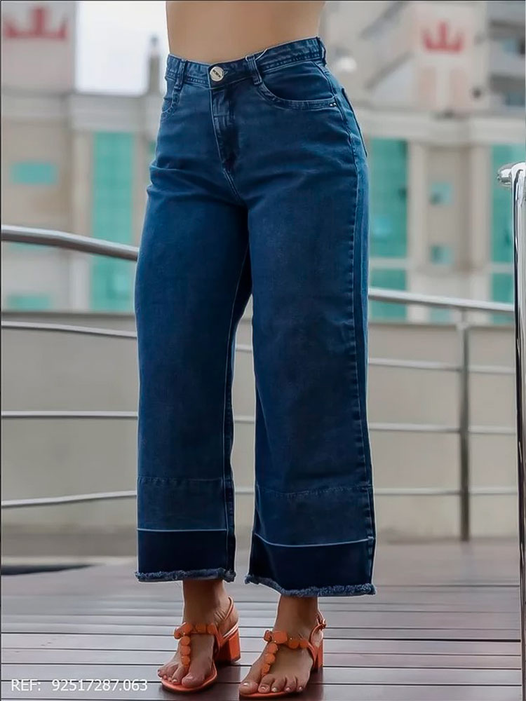 Calça Cropped Feminina Wide Safira  - Edex Jeans