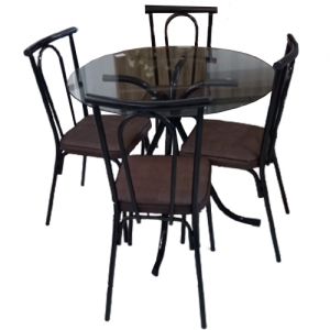 Conjunto de Mesa Brigatto Mvr-1901 0,90X0,90m Vidro Incolor com 4 Cadeiras C-635