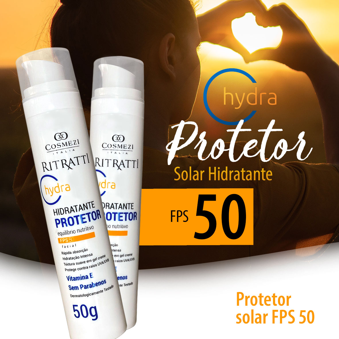 Protetor Solar Facial com FPS 50+ - Ritratti Hydra50g
