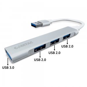 Hub USB 3.0 E USB 2.0 Alumínio 4 Portas Prata Comtac 1103