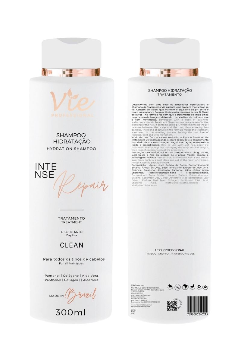 Shampoo Hidratação Clean Tratamento Capilar Intense Repair Vie - 300ml