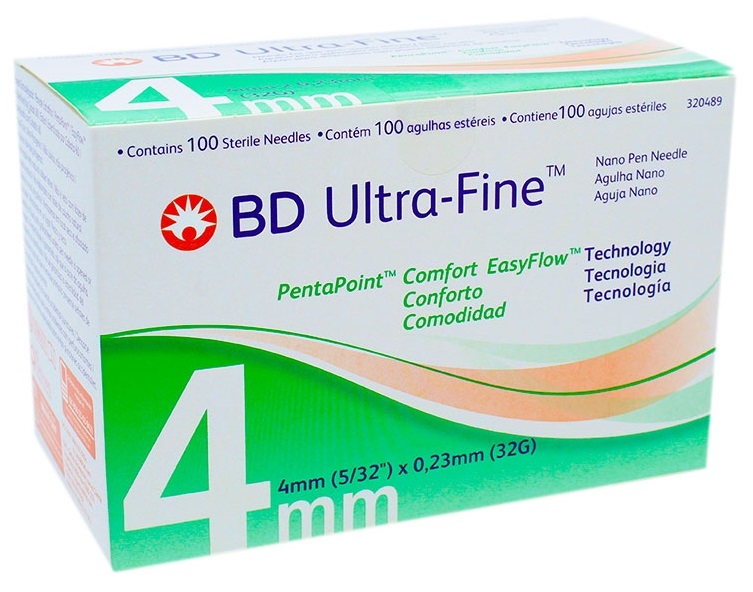 Agulha BD Ultrafine Nano Pentapoint Easyflow 4mm com 100 unidades
