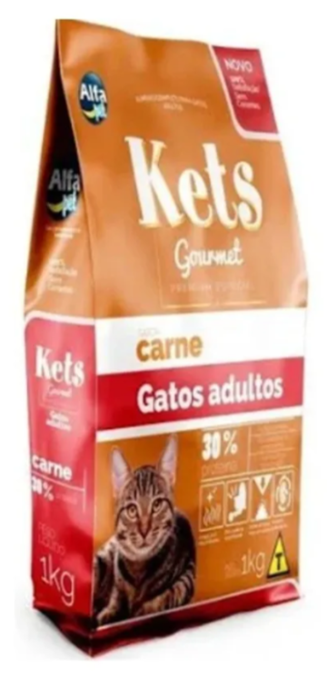 Ração Gatos Carne Kets Gourmet 1 Kg - Kit 12 Pacotes