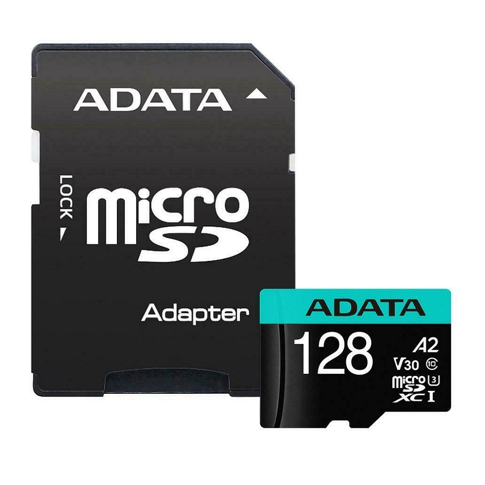 Cartão De Memória A2 128GB Adata Premier Pro 4K microSDXC CL10 UHS-I U3 AUSDX128GUI3V30SA2-RA1