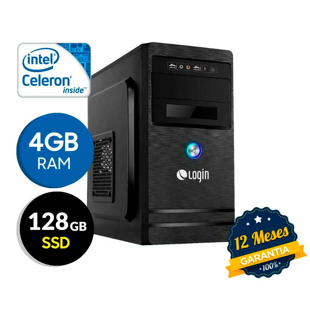 Computador Desktop Login Intel Celeron Dual Core 4GB SSD 128GB Linux