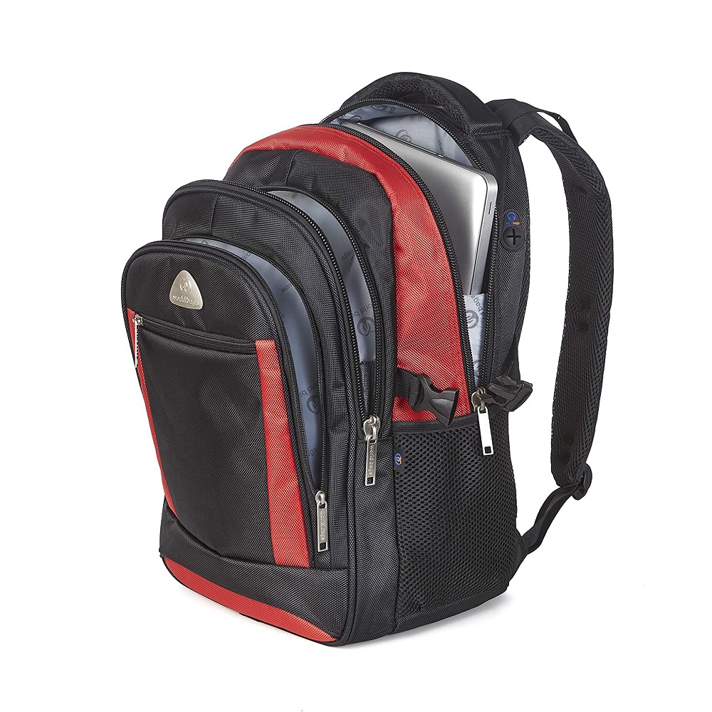 Mochila Para Notebook Executiva World Bags Linha Office O-1105D Preta e Vermelha
