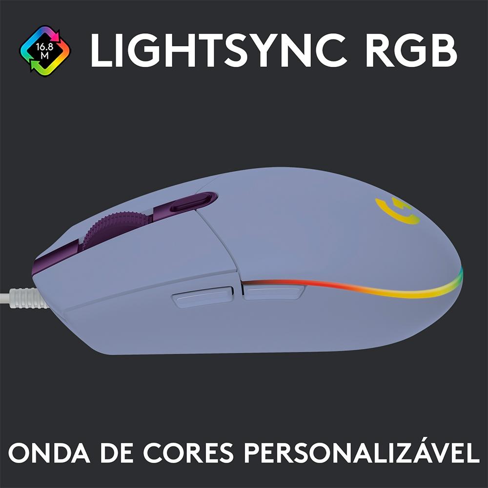 Mouse Gamer Logitech G203, LIGHTSYNC RGB, 6 Botões Programáveis, Até 8.000 DPI, Lilás 910-005852