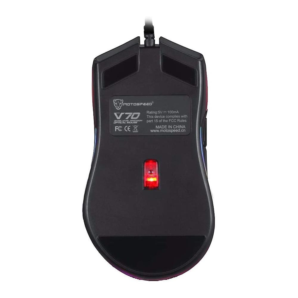 Mouse Gamer Motospeed V70 Essential Rgb 6400dpi 7 Botões Sensor Zeus 6400 Preto