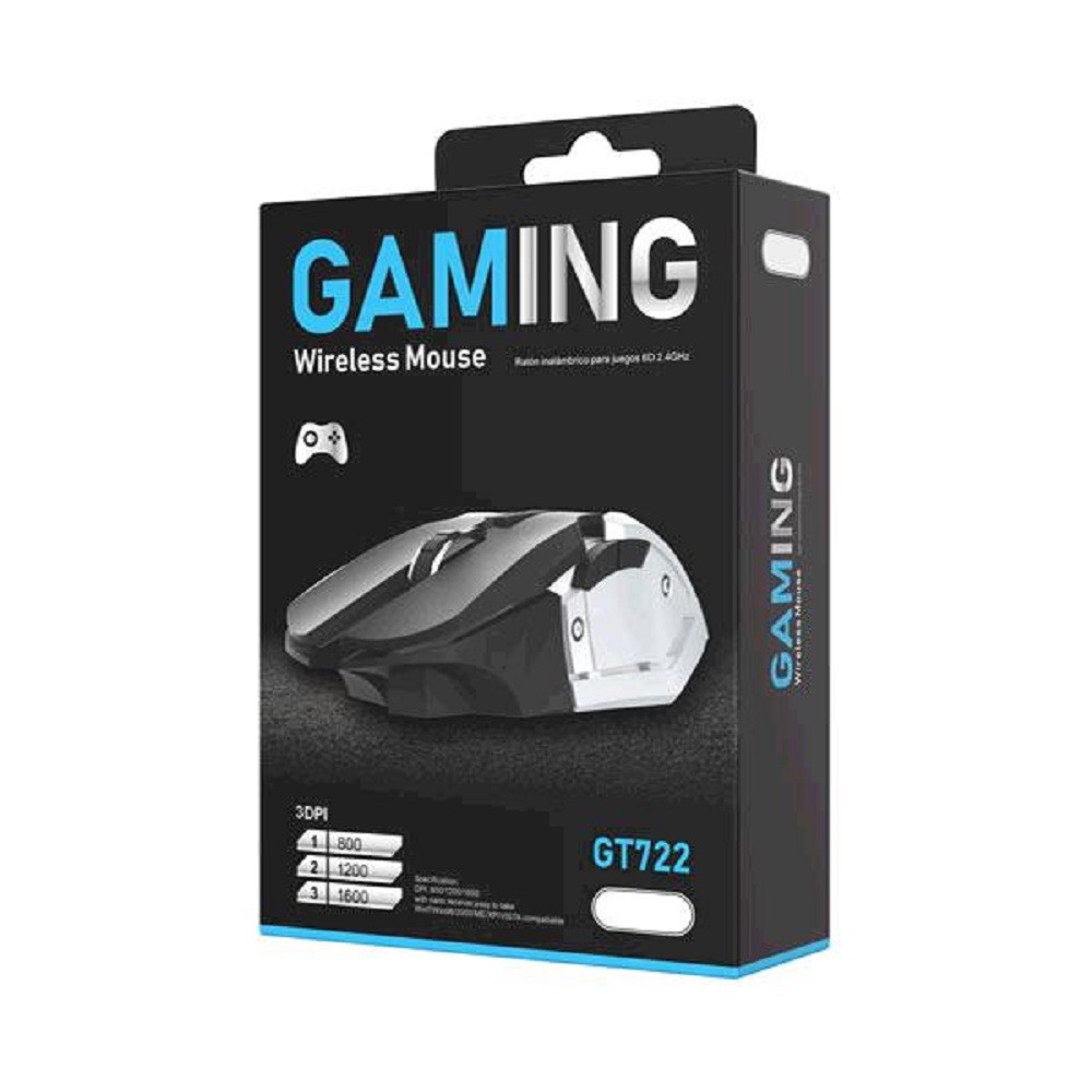 Mouse Gamer Wireless MTK GT722 Preto e Prata
