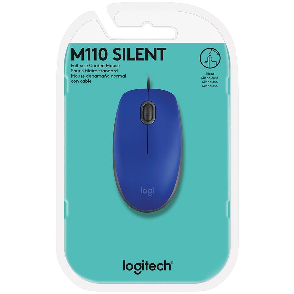 Mouse Logitech M110 USB Clique Silencioso Design Ambidestro Plug and Play Azul