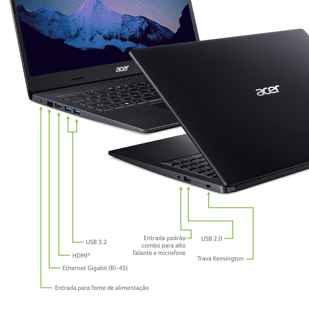 Notebook Acer Aspire 3 Ryzen 3-3250U 8GB 1TB Windows 10 15.6" Preto A315-23-R6DJ