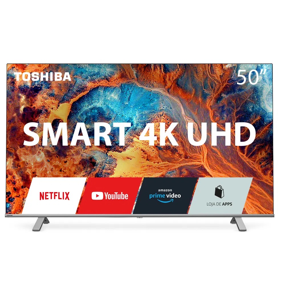 Tela Toshiba 50" 4K Smart Vidaa HDR Entradas HDMI + USB + RJ45 + AV + P2 50C350KB