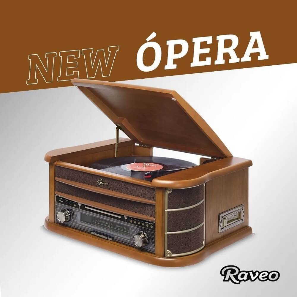 Vitrola Raveo New Opera Bluetooth CD FM Fita K7 10W Madeira