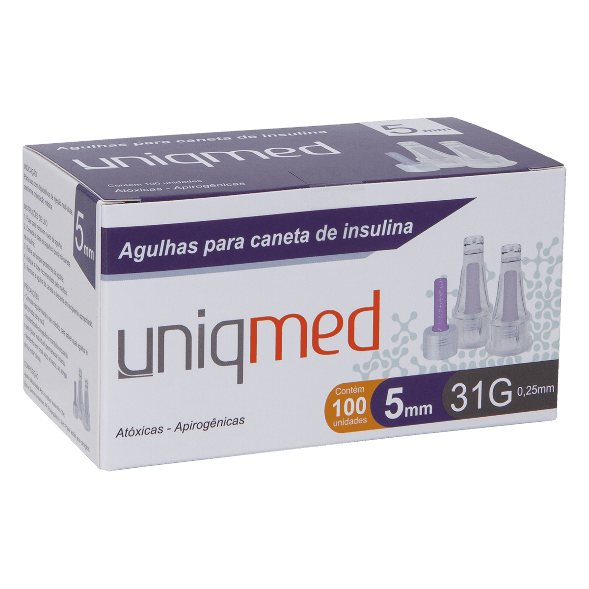 Agulhas para Caneta de Insulina Uniqmed 5mm x 31G (0.25mm) - Caixa com 100 unidades