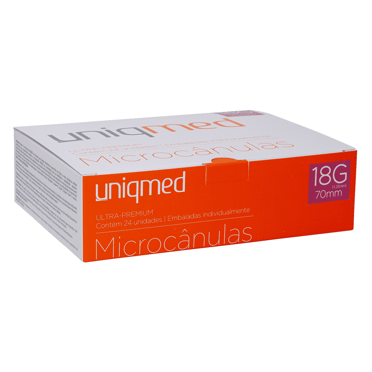 Microcânulas Uniqmed - 18G (1.25mm) x 70mm - Caixa com 24 unidades