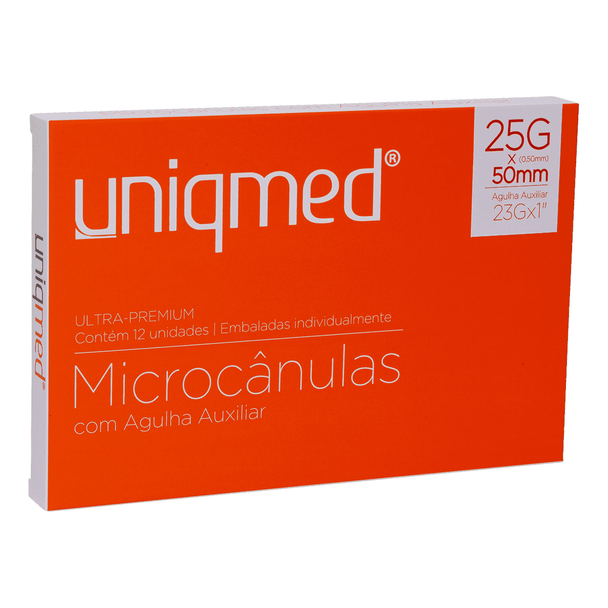 Microcânulas Uniqmed com Agulha Auxiliar - 25G (0.50mm) x 40mm - Caixa com 12 unidades
