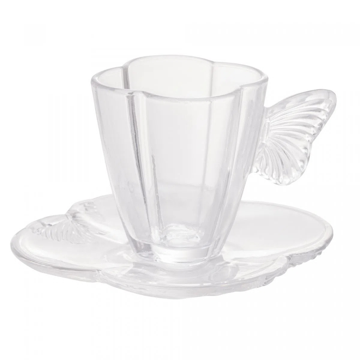 Xícara de Chá de Vidro com Pires Butterfly 180ml