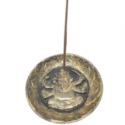 Incensário Pratinho Porta Incenso Ganesha Resina 12cm Preto com Dourado